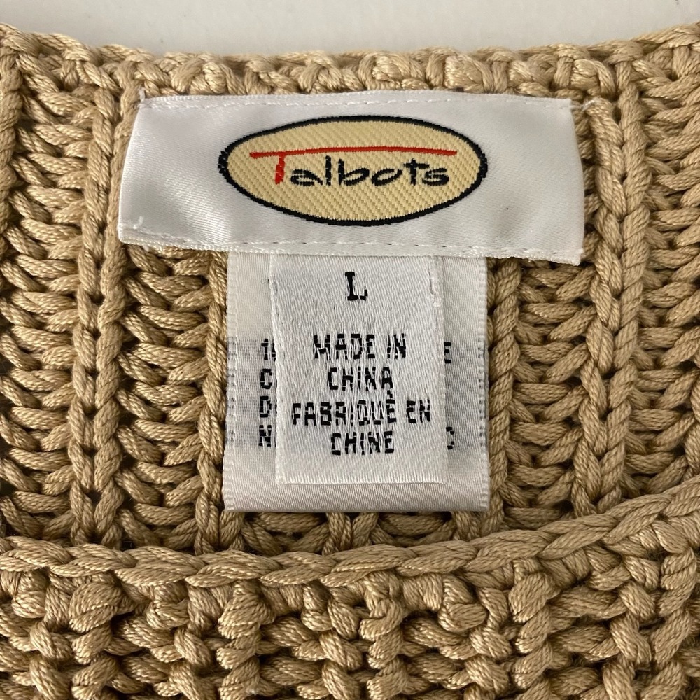 Vtg Talbots Sweater Womens M 100% Silk Short Sleeve Chunky Gold Metallic Coastal - Picture 6 of 10